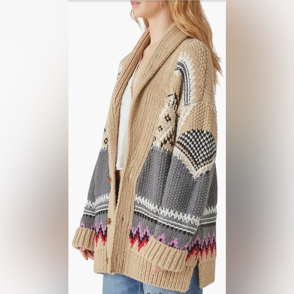 Lucky Brand Tan and Gray Patterned Cardigan, Sz L, Like New - Picture 3 of 13